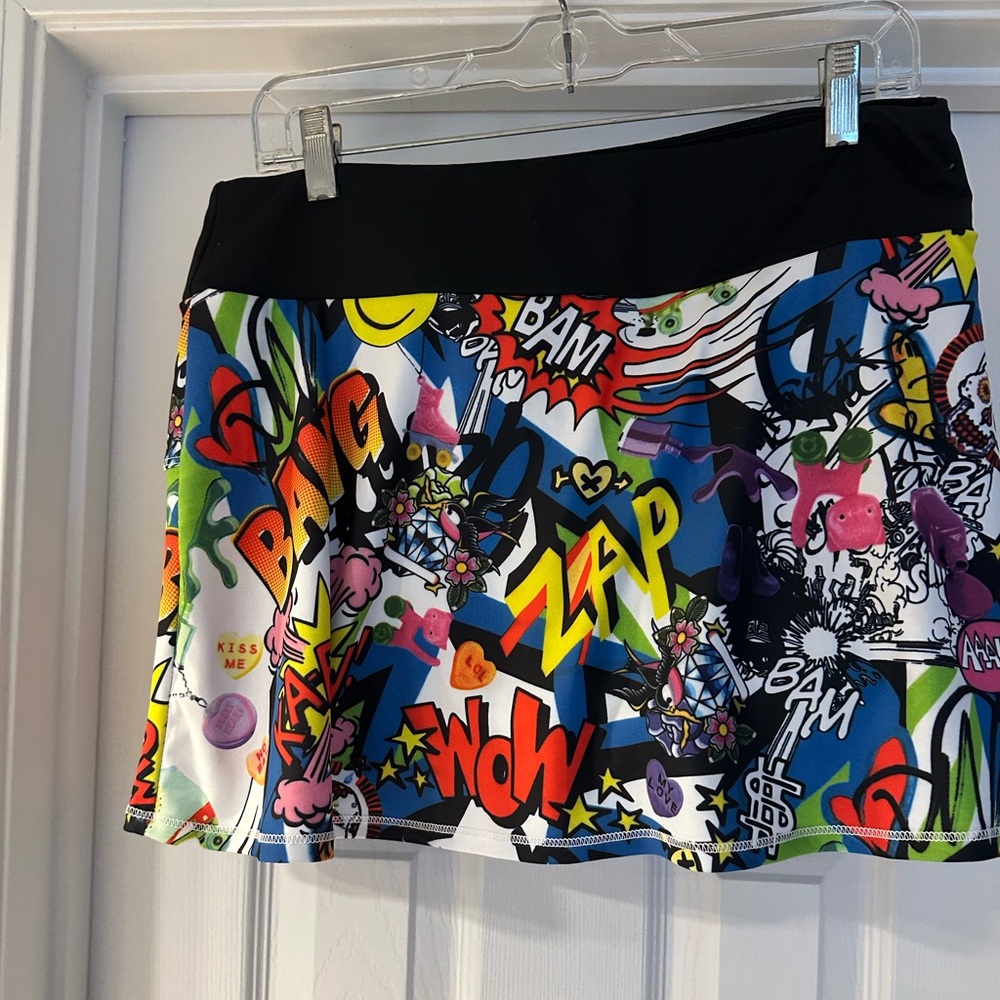 Queen of the Court multi-color Tennis Skirt with built in shorts size large